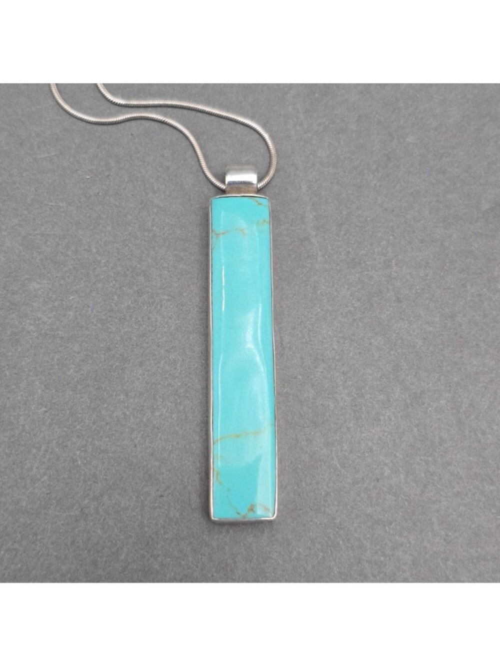 Vintage Sterling Silver Turquoise Bar Pendant Necklace 18" 925 Southwestern ATI - Picture 8 of 16